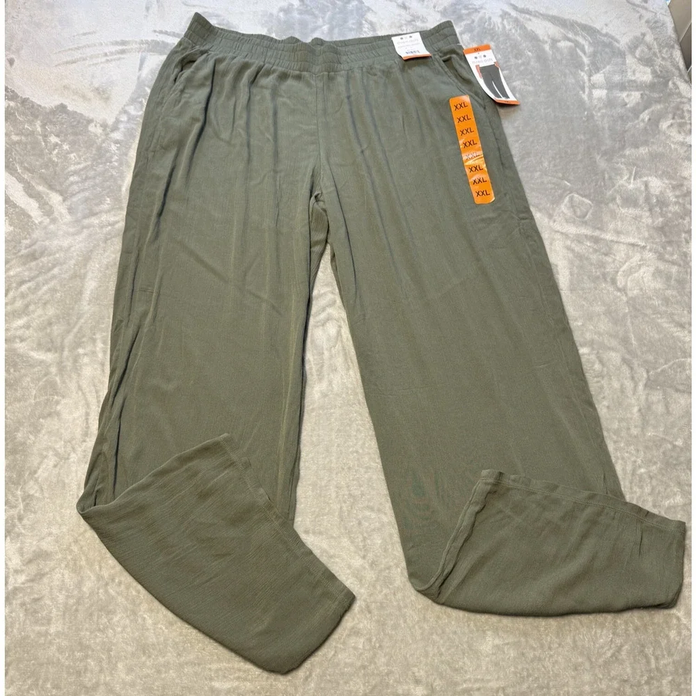 Three Dots Pants Womens XXL Green Elastic Pull On Wide Leg Pockets Rayon NWT - Picture 2 of 12